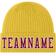 Load image into Gallery viewer, Custom Gold Maroon-White Stitched Cuffed Knit Hat
