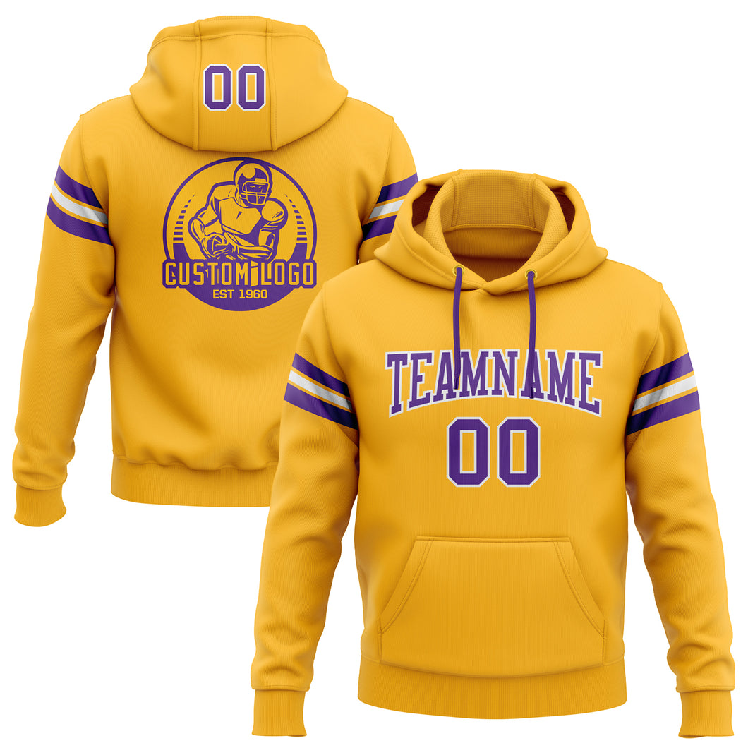 Custom Stitched Gold Purple-White Football Pullover Sweatshirt Hoodie