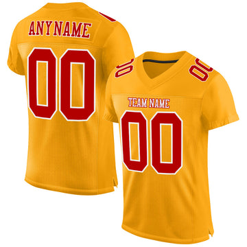 Custom Gold Red-White Mesh Authentic Football Jersey