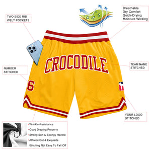 Custom Gold Red-White Authentic Throwback Basketball Shorts