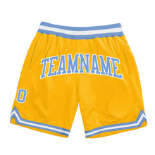Load image into Gallery viewer, Custom Gold Light Blue-White Authentic Throwback Basketball Shorts
