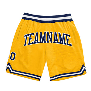 Custom Gold Navy-White Authentic Throwback Basketball Shorts