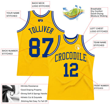 Custom Gold Royal-White Authentic Throwback Basketball Jersey
