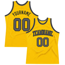 Load image into Gallery viewer, Custom Gold Steel Gray-Black Authentic Throwback Basketball Jersey
