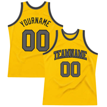 Custom Gold Steel Gray-Black Authentic Throwback Basketball Jersey