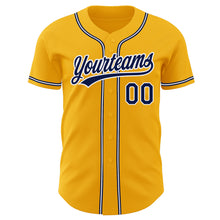 Load image into Gallery viewer, Custom Gold Navy-White Authentic Baseball Jersey
