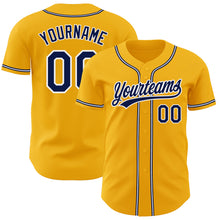 Load image into Gallery viewer, Custom Gold Navy-White Authentic Baseball Jersey
