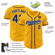 Load image into Gallery viewer, Custom Gold Navy-Light Blue Authentic Baseball Jersey
