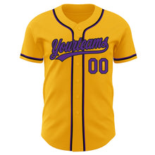 Load image into Gallery viewer, Custom Gold Purple-Black Authentic Baseball Jersey
