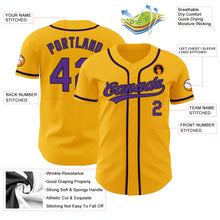 Load image into Gallery viewer, Custom Gold Purple-Black Authentic Baseball Jersey
