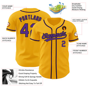 Custom Gold Purple-Black Authentic Baseball Jersey