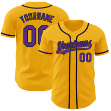 Load image into Gallery viewer, Custom Gold Purple-Black Authentic Baseball Jersey
