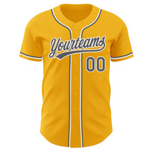 Load image into Gallery viewer, Custom Gold Steel Gray-White Authentic Baseball Jersey
