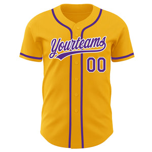 Custom Gold Purple-White Authentic Baseball Jersey