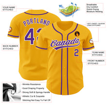 Load image into Gallery viewer, Custom Gold Purple-White Authentic Baseball Jersey
