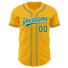 Load image into Gallery viewer, Custom Gold Kelly Green-White Authentic Baseball Jersey
