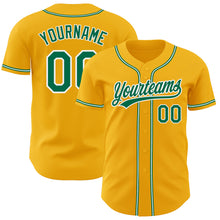 Load image into Gallery viewer, Custom Gold Kelly Green-White Authentic Baseball Jersey
