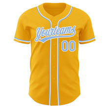 Load image into Gallery viewer, Custom Gold Light Blue-White Authentic Baseball Jersey
