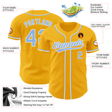 Load image into Gallery viewer, Custom Gold Light Blue-White Authentic Baseball Jersey
