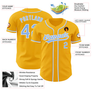 Custom Gold Light Blue-White Authentic Baseball Jersey