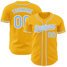 Load image into Gallery viewer, Custom Gold Light Blue-White Authentic Baseball Jersey
