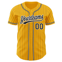 Load image into Gallery viewer, Custom Gold Black Pinstripe Black-White Authentic Baseball Jersey
