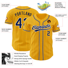 Load image into Gallery viewer, Custom Gold Navy Pinstripe Navy-White Authentic Baseball Jersey
