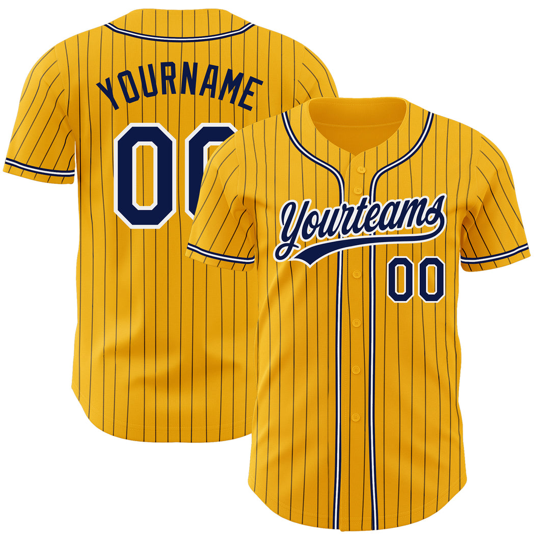 Custom Gold Navy Pinstripe Navy-White Authentic Baseball Jersey