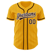 Load image into Gallery viewer, Custom Gold Brown Pinstripe Brown-White Authentic Baseball Jersey
