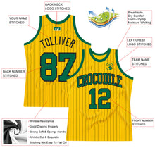 Load image into Gallery viewer, Custom Gold Black Pinstripe Kelly Green Authentic Basketball Jersey
