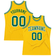 Load image into Gallery viewer, Custom Gold White Pinstripe Kelly Green Authentic Basketball Jersey
