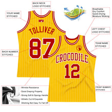 Load image into Gallery viewer, Custom Gold White Pinstripe Red Authentic Basketball Jersey
