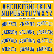 Load image into Gallery viewer, Custom Gold White Pinstripe Royal Authentic Basketball Jersey
