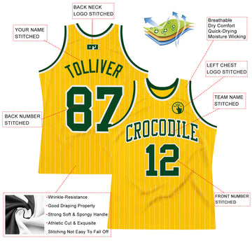 Custom Gold White Pinstripe Green Authentic Basketball Jersey