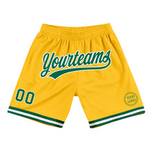 Load image into Gallery viewer, Custom Gold Kelly Green-White Authentic Throwback Basketball Shorts
