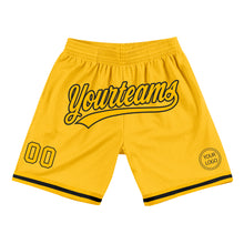 Load image into Gallery viewer, Custom Gold Black Authentic Throwback Basketball Shorts
