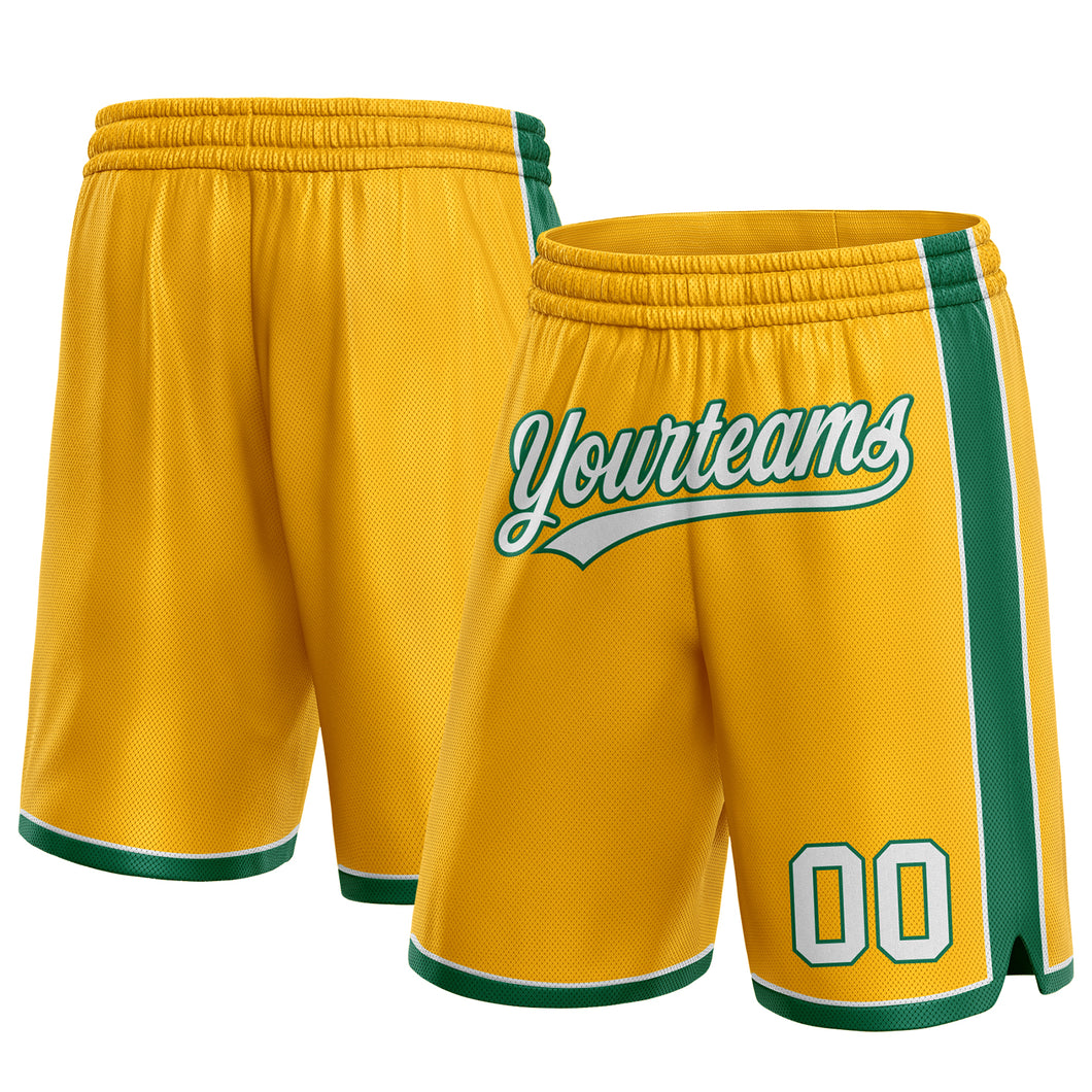 Custom Gold White-Kelly Green Authentic Basketball Shorts