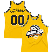 Load image into Gallery viewer, Custom Gold Black-White Authentic Throwback Basketball Jersey
