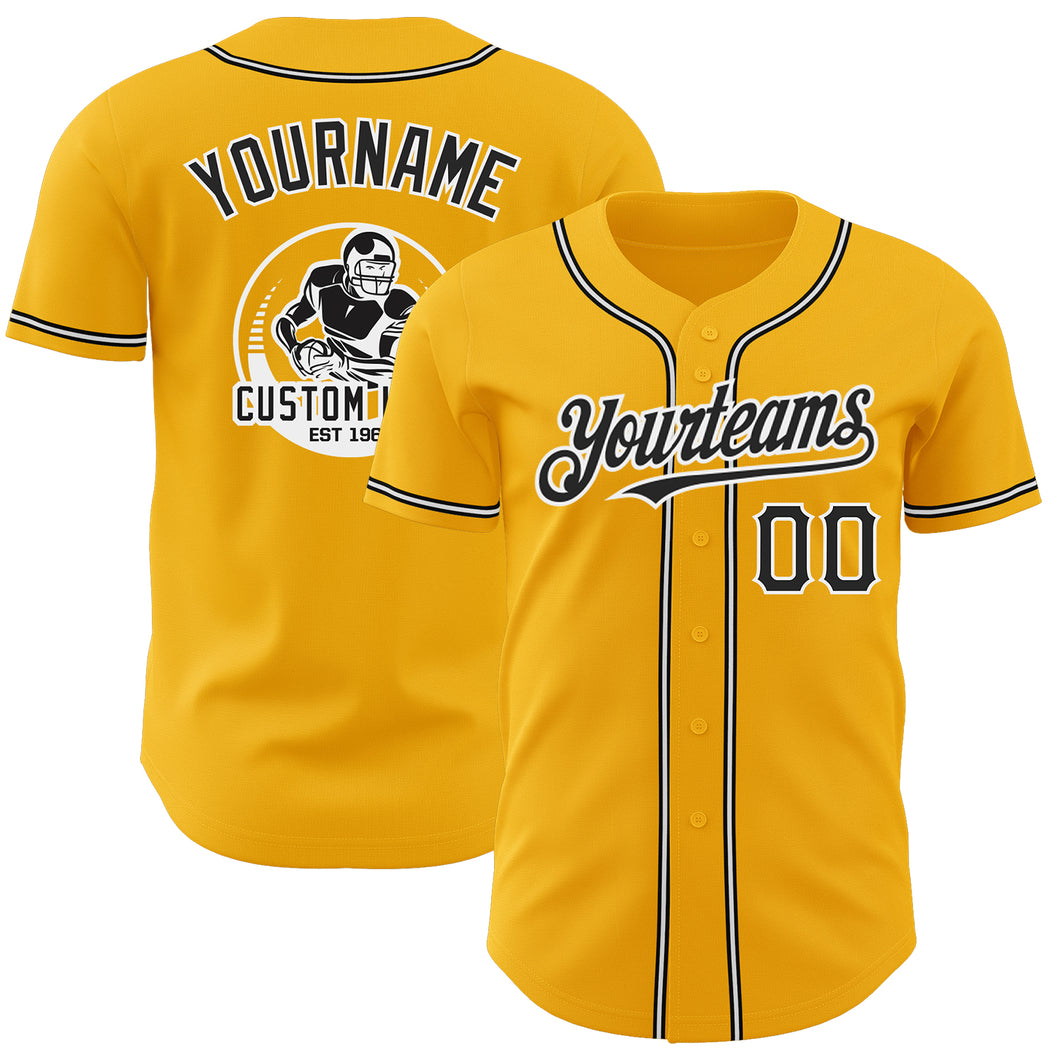 Custom Gold Black-White Authentic Baseball Jersey