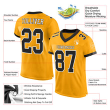 Load image into Gallery viewer, Custom Gold Black-White Mesh Authentic Football Jersey
