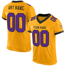 Load image into Gallery viewer, Custom Gold Purple-Black Mesh Authentic Football Jersey
