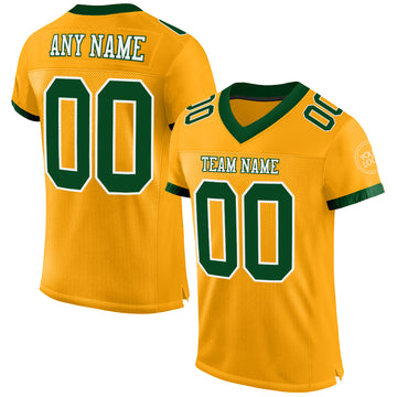 Custom Gold Green-White Mesh Authentic Football Jersey