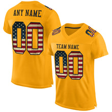 Load image into Gallery viewer, Custom Gold Vintage USA Flag-Black Mesh Authentic Football Jersey
