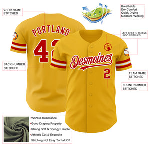 Custom Gold Red-White Authentic Baseball Jersey