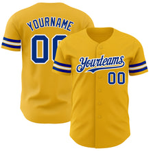 Load image into Gallery viewer, Custom Gold Royal-White Authentic Baseball Jersey
