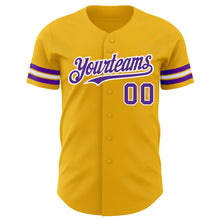 Load image into Gallery viewer, Custom Gold Purple-White Authentic Baseball Jersey
