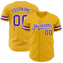 Load image into Gallery viewer, Custom Gold Purple-White Authentic Baseball Jersey
