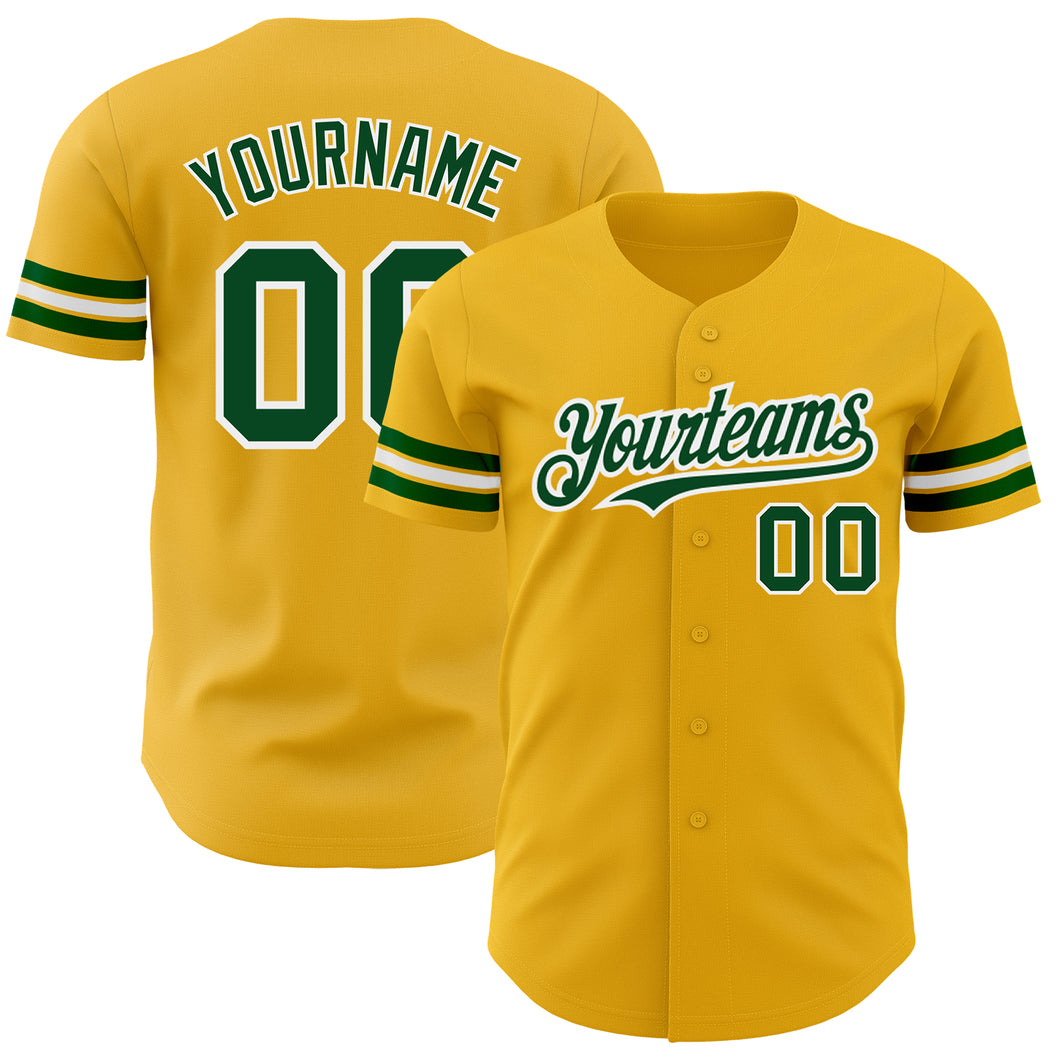 Custom Gold Green-White Authentic Baseball Jersey