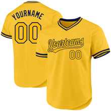 Load image into Gallery viewer, Custom Gold Navy Authentic Throwback Baseball Jersey
