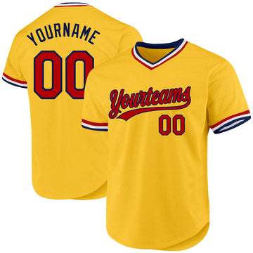 Custom Gold Red-Navy Authentic Throwback Baseball Jersey